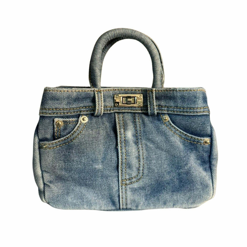 Y2K Mini Handbag in Blue Jeans - Trendy 2000s Fashion Accessory