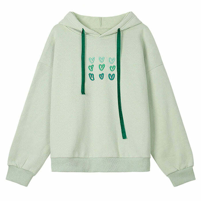 Y2K Mint Aesthetic Heart Hoodie for Trendy Summer Outfits