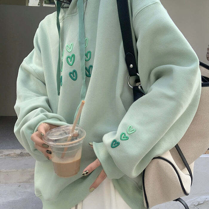 Y2K Mint Aesthetic Heart Hoodie for Trendy Summer Outfits