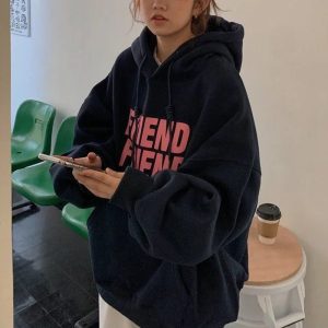 Y2K Oversized Friend Graphic Hoodie - Trendy 90s Fashion Statement