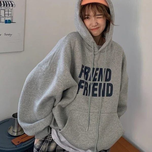 Y2K Oversized Friend Graphic Hoodie - Trendy 90s Fashion Statement