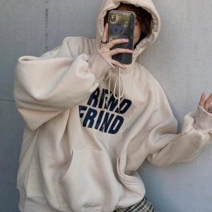 Y2K Oversized Friend Graphic Hoodie - Trendy 90s Fashion Statement