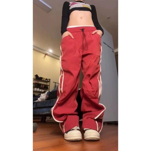 Y2K Red Star-Stripe Baggy Track Pants for Trendy Summer Outfits