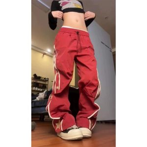 Y2K Red Star-Stripe Baggy Track Pants for Trendy Summer Outfits