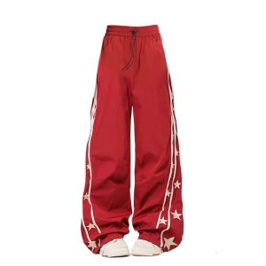 Y2K Red Star-Stripe Baggy Track Pants for Trendy Summer Outfits