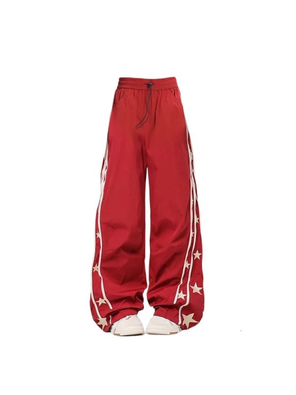 Y2K Red Star-Stripe Baggy Track Pants for Trendy Summer Outfits