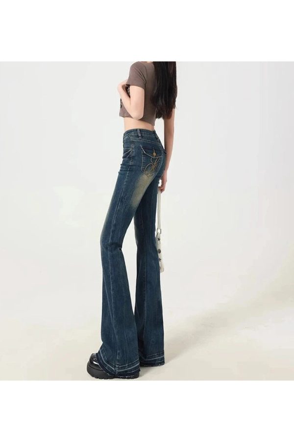 Y2K Retro Embroidered Flare Jeans for Trendy Summer Outfits