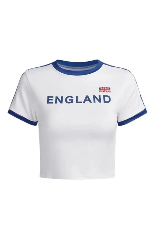 Y2K Retro England Ringer Top: Vintage 90s Aesthetic Tee for Trendsetters