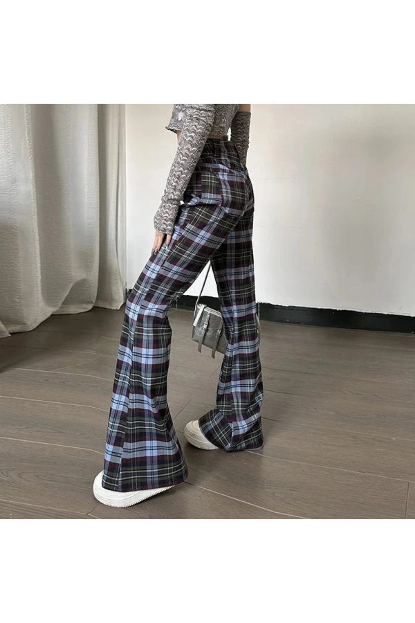 Y2K Retro Plaid Flare Pants for Trendy Summer Outfits and Grunge Style