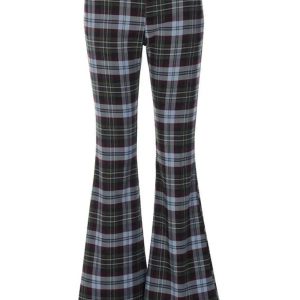 Y2K Retro Plaid Flare Pants for Trendy Summer Outfits and Grunge Style