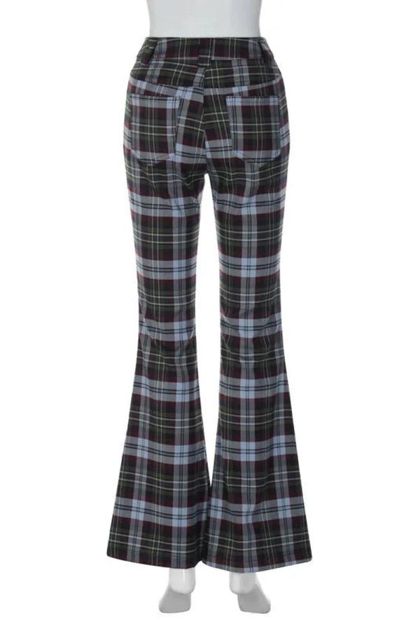 Y2K Retro Plaid Flare Pants for Trendy Summer Outfits and Grunge Style