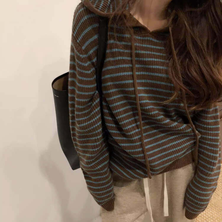 Y2K Striped Knit Hoodie: Trendy Summer Layering for Aesthetic Outfits