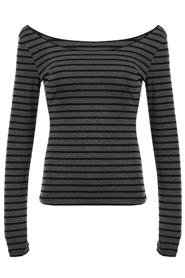 Y2K Striped Off-Shoulder Knit Top for Trendy Summer Outfits