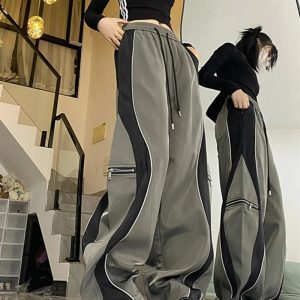 Y2K Techwear Contrast Wide-Leg Cargo Pants for Trendy Summer Outfits