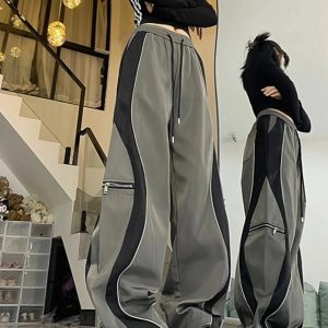 Y2K Techwear Contrast Wide-Leg Cargo Pants for Trendy Summer Outfits