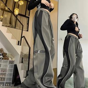 Y2K Techwear Contrast Wide-Leg Cargo Pants for Trendy Summer Outfits