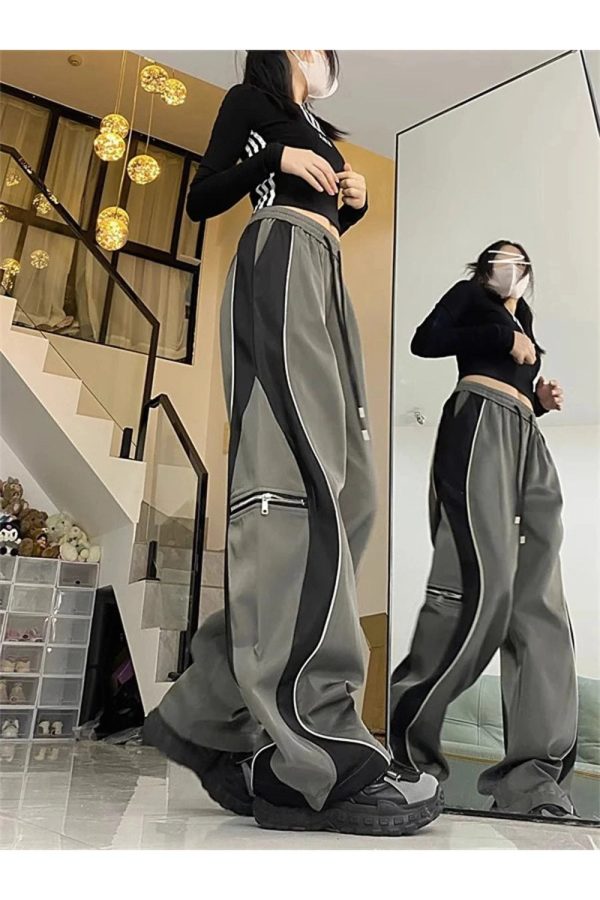 Y2K Techwear Contrast Wide-Leg Cargo Pants for Trendy Summer Outfits