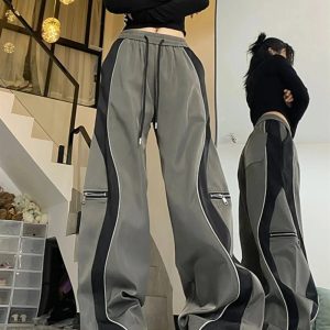 Y2K Techwear Contrast Wide-Leg Cargo Pants for Trendy Summer Outfits