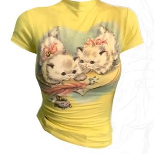 Y2K Vintage Kitten Graphic Tee: Cute Summer Outfit Essential